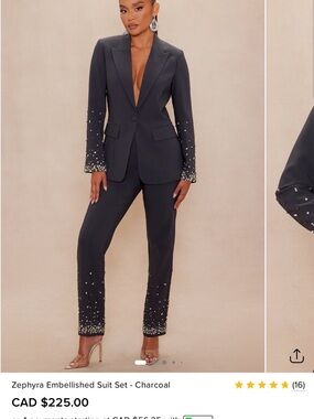 Zephyr Charcoal Embellished Blazer & Tapered Pants